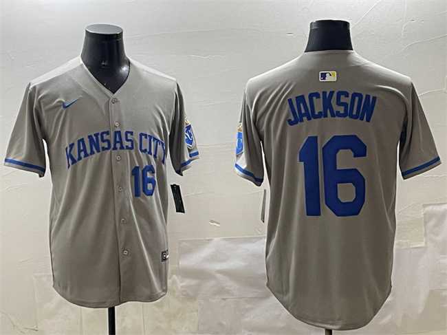 Mens Kansas City Royals #16 Bo Jackson Gray 2024 Away Limited Stitched Jersey->kansas city royals->MLB Jersey